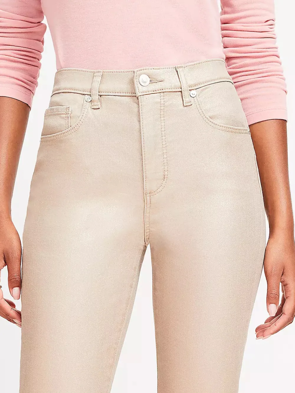 Coated High Rise Kick Crop Jeans In Gold