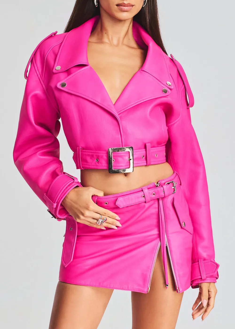 Lapel Buckle Leather Jacket