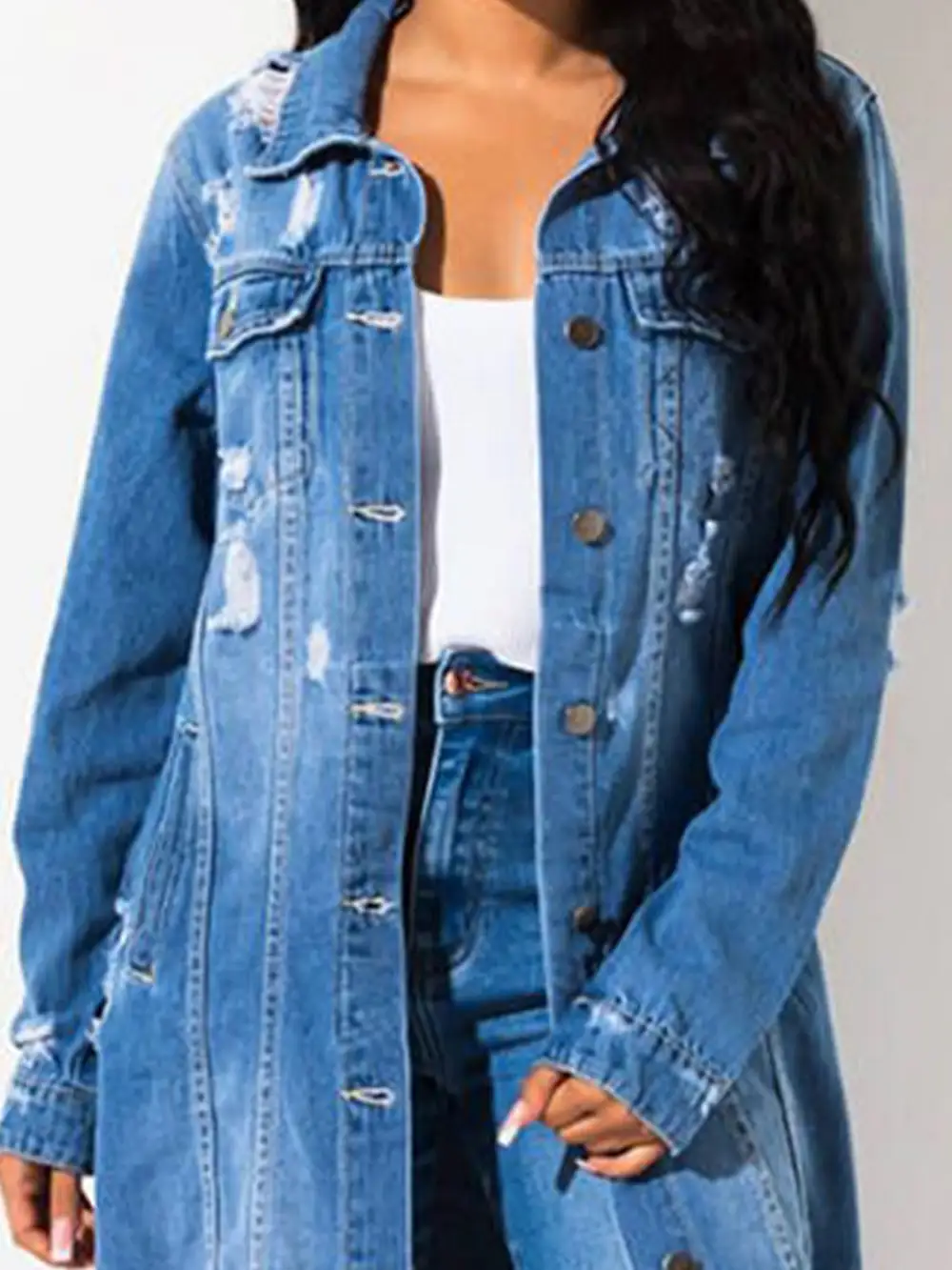 Long-sleeve Raw-hem Denim Jacket