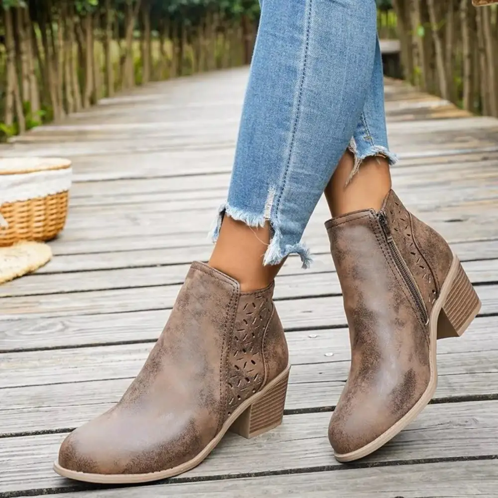 Block-Heel Ankle Boots With Cutout Detail