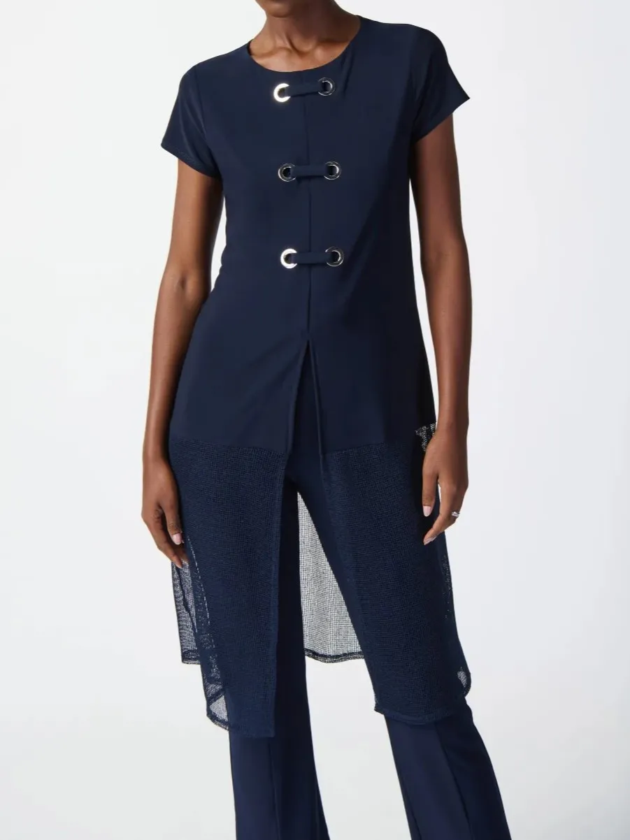 Navy Button - Front Split - Hem Tunic