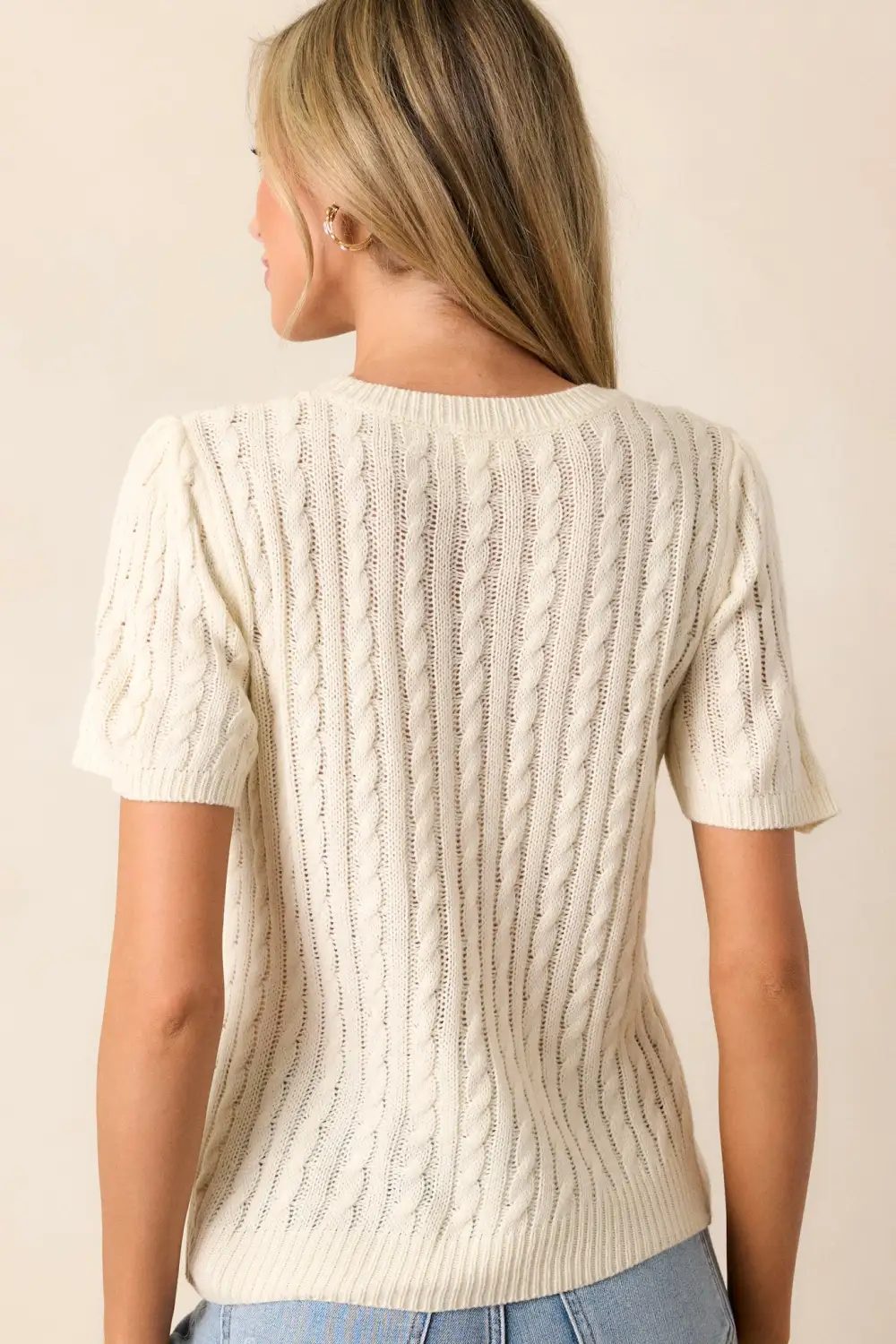 Waiting For You Ivory Cable Knit Short Sleeve Sweater