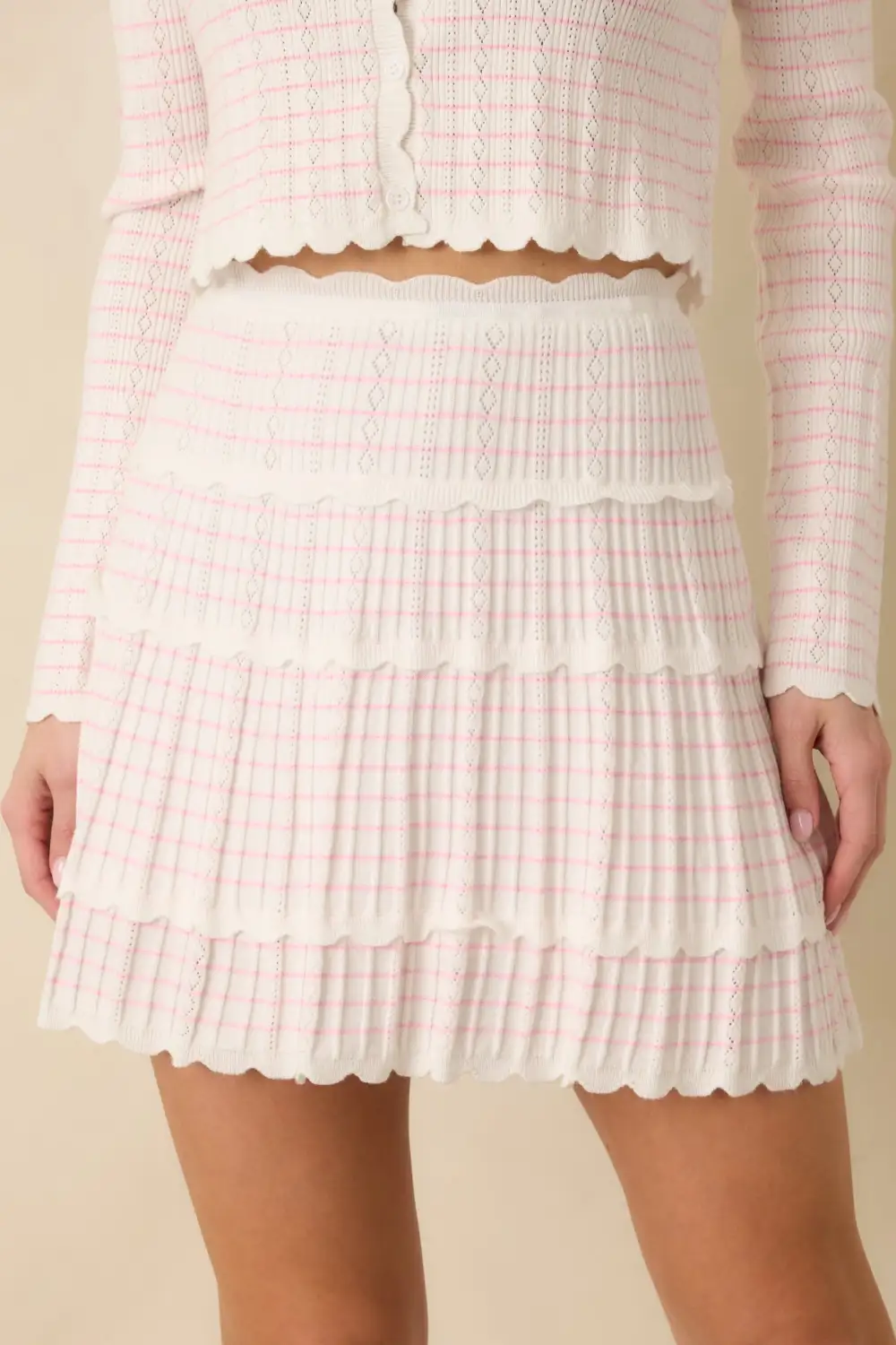 Stripe Pointelle Knit Mini Skirt