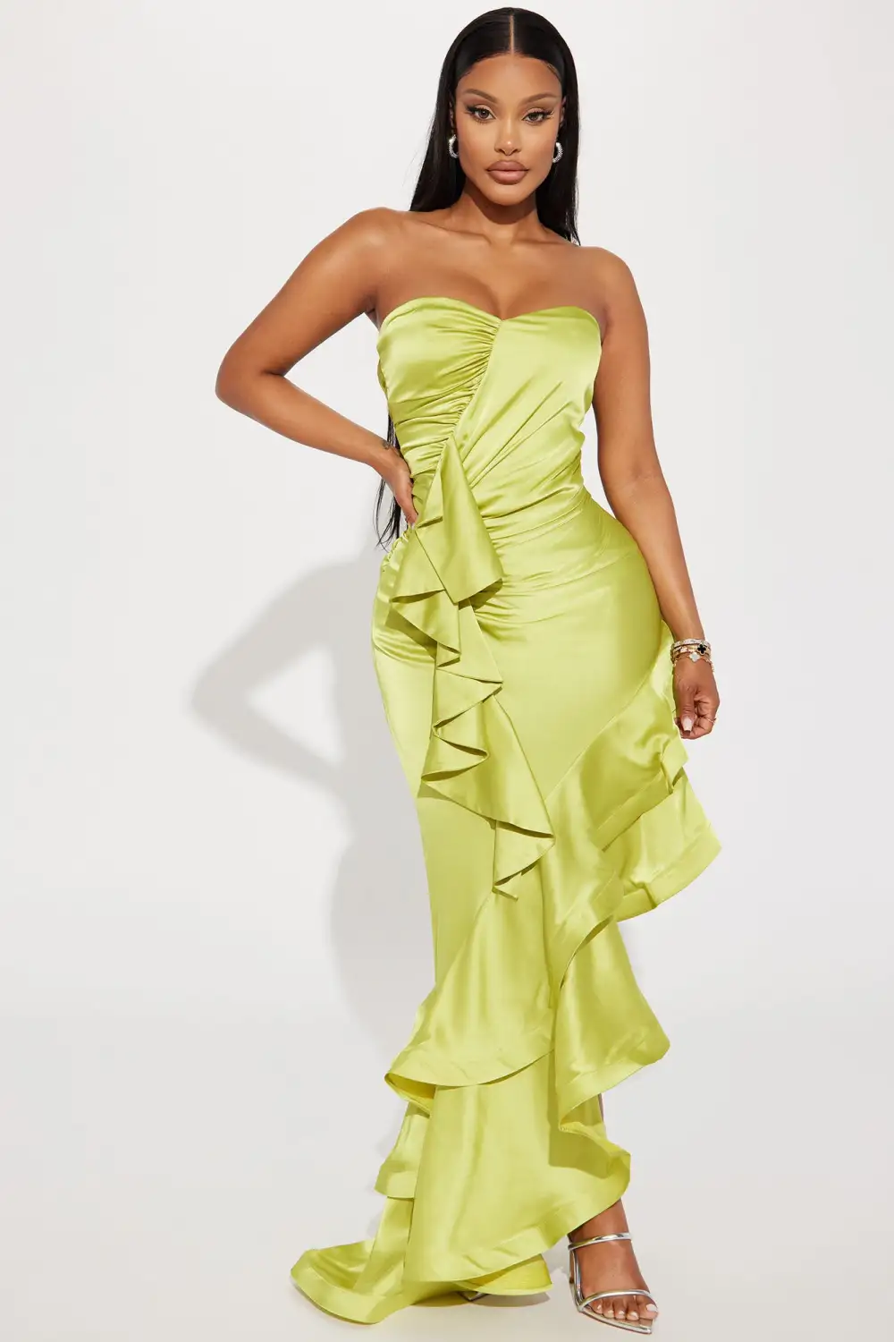 Reagan Ruffle Maxi Dress - Chartreuse