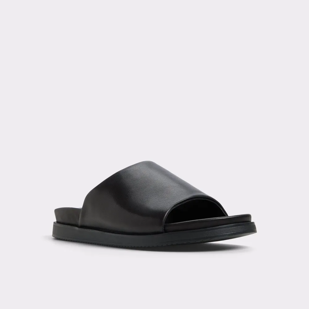 Summer Black Thick-soled Leather Flip Flops