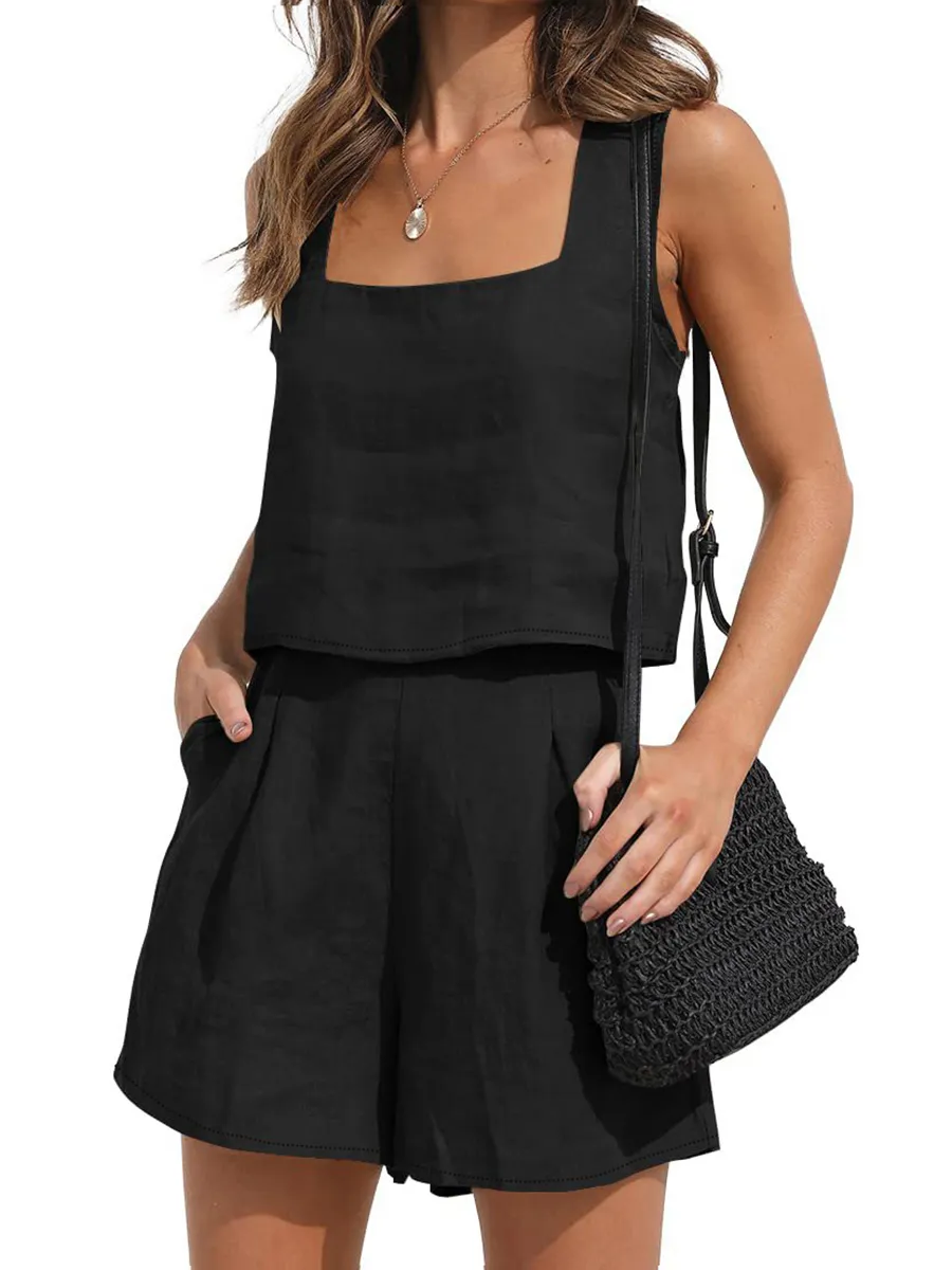 Women's Square Neck Sleeveless Top Casual Set