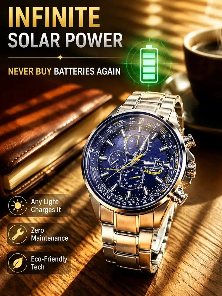 ⌚ Swiss Pilot Watch｜Authentic Swiss‑handcrafted, microscope‑calibrated movement, lifetime‑no‑replace solar movement, professional 20ATM waterproof 💧