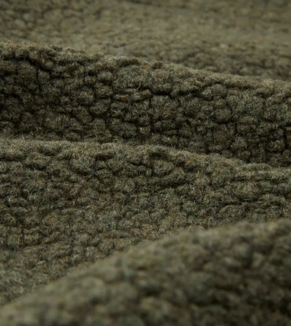 Casual Style Green Boucle Wool Zip Fleece Jacket