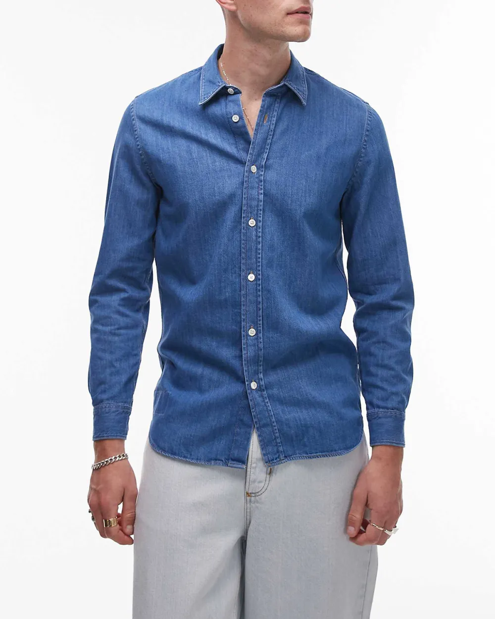 Denim Long Sleeve Shirt In Blue