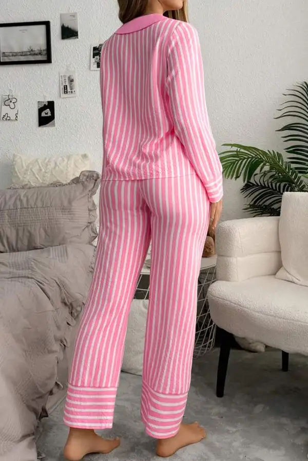 Striped Button Front Pajama Set
