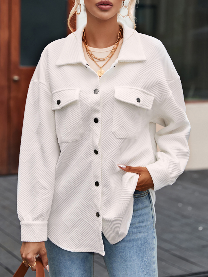 Solid Textured Flap Pocket Buttoned Shacket