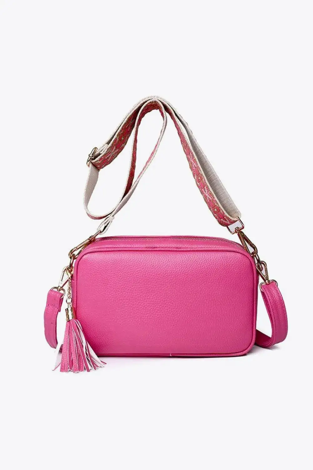 Tassel Accent Faux Leather Crossbody Bag