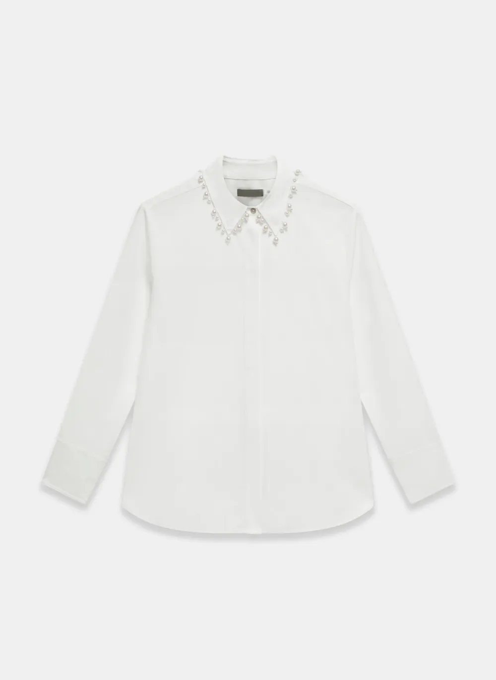 Casual Style Cotton Blend Pearl Collar Shirt