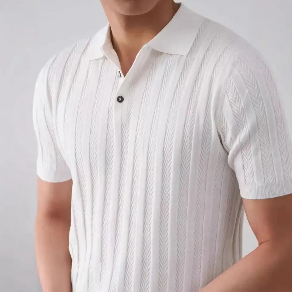 Ribbed Collar Knit Polo