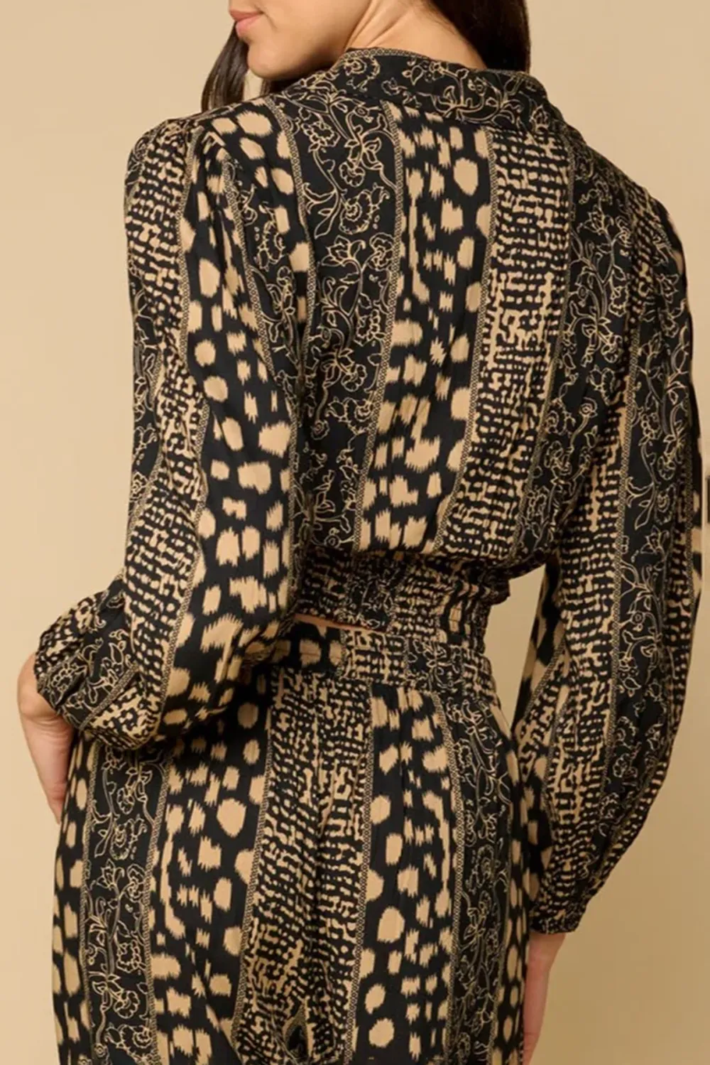 Brown And Black Geometric Print Crop Top