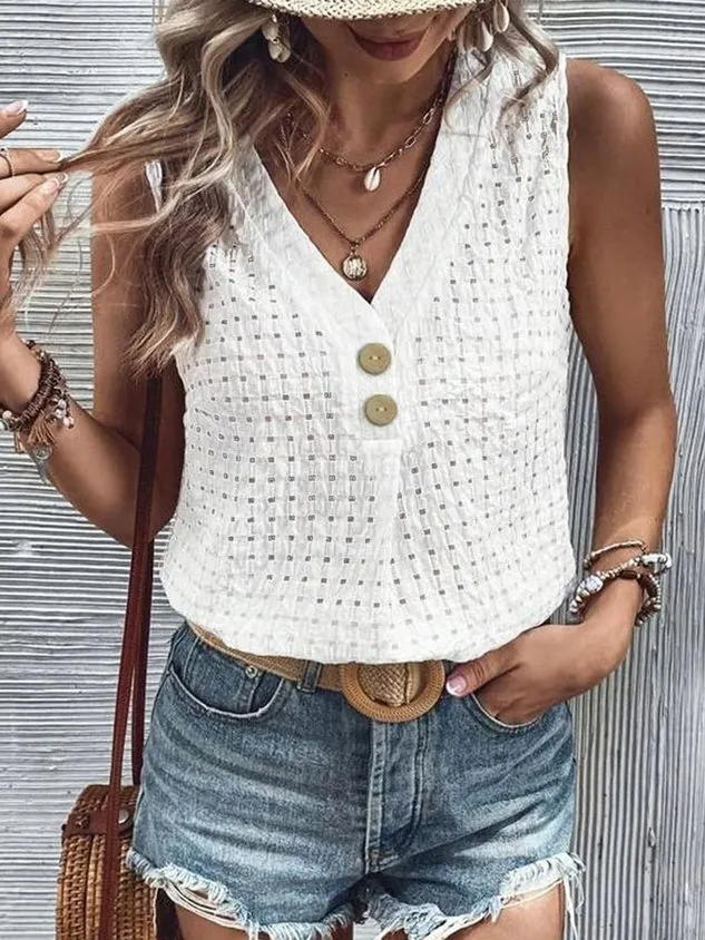 Plain V Neck Casual Loose Tank Top