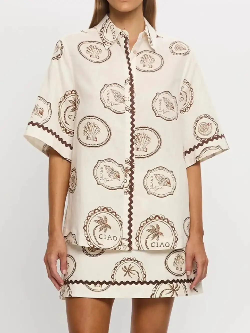 Fluid Button Front Printed Detail Coordinated Set