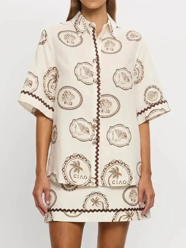 Fluid Button Front Printed Detail Coordinated Set