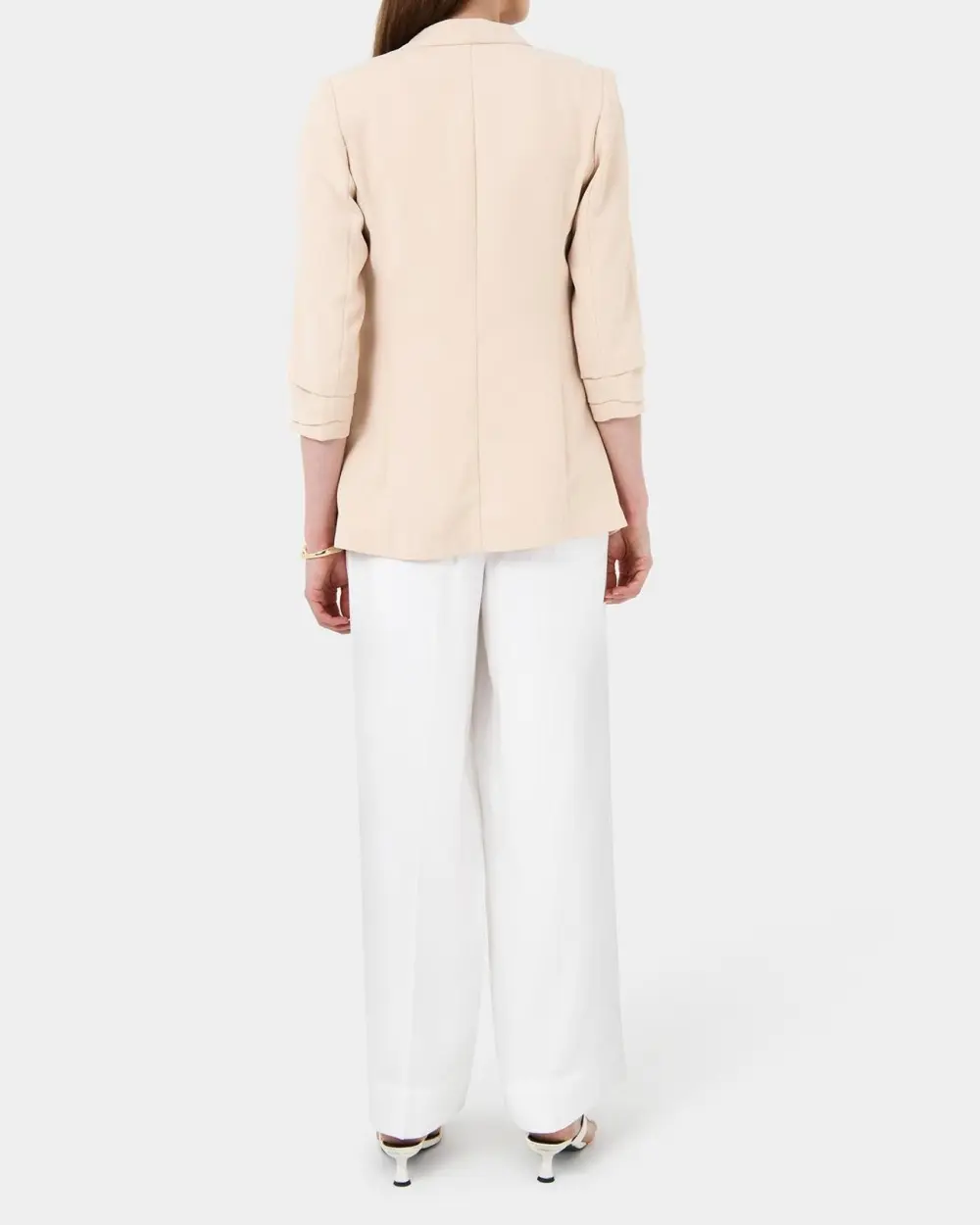 Crepe Textured Fabric Collarless Blazer -Ecru