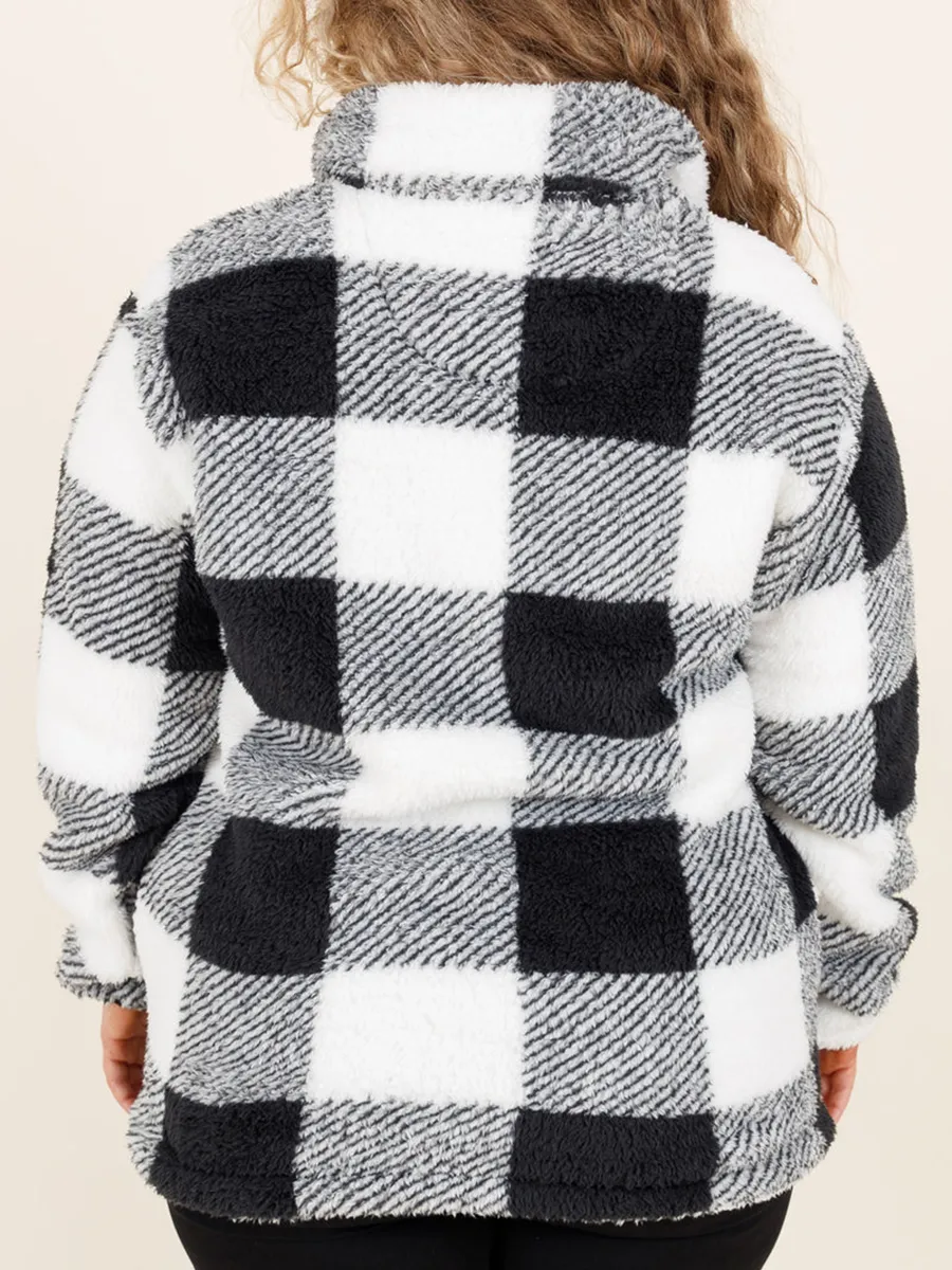 Black And White Plaid Patchwork Zippered Hoodie
