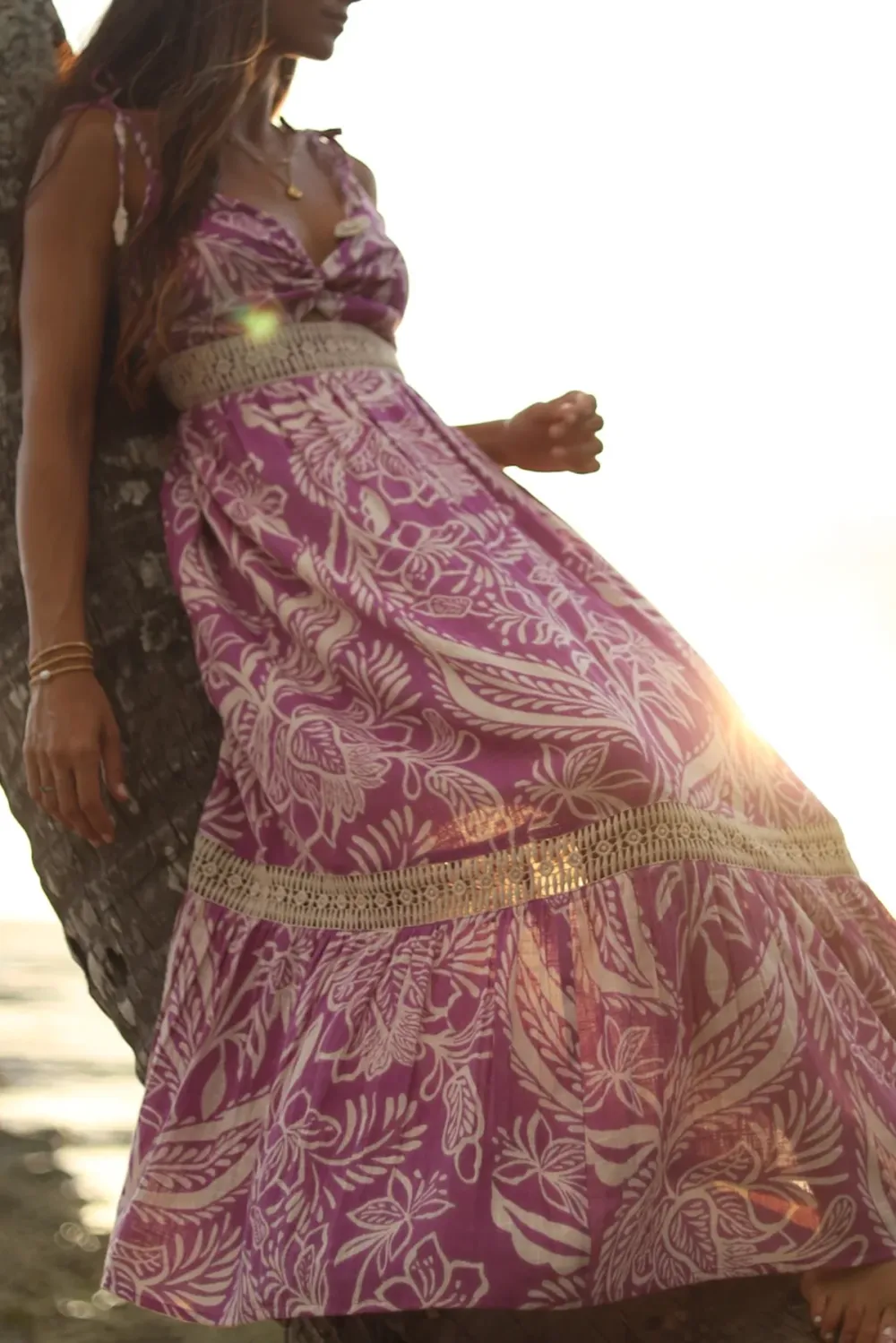 Purple And White Paisley Print Maxi Dress