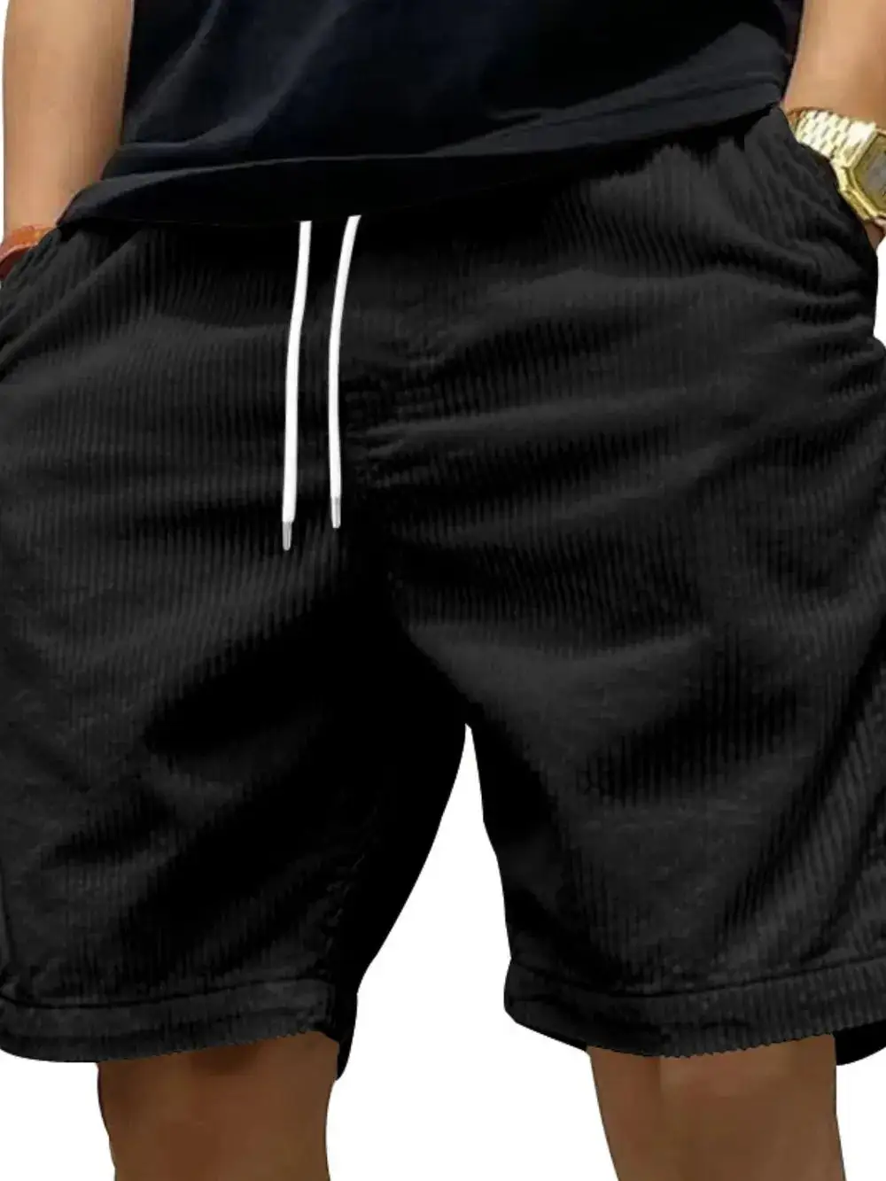 Minimal Drawstring Cotton Blend Casual Shorts