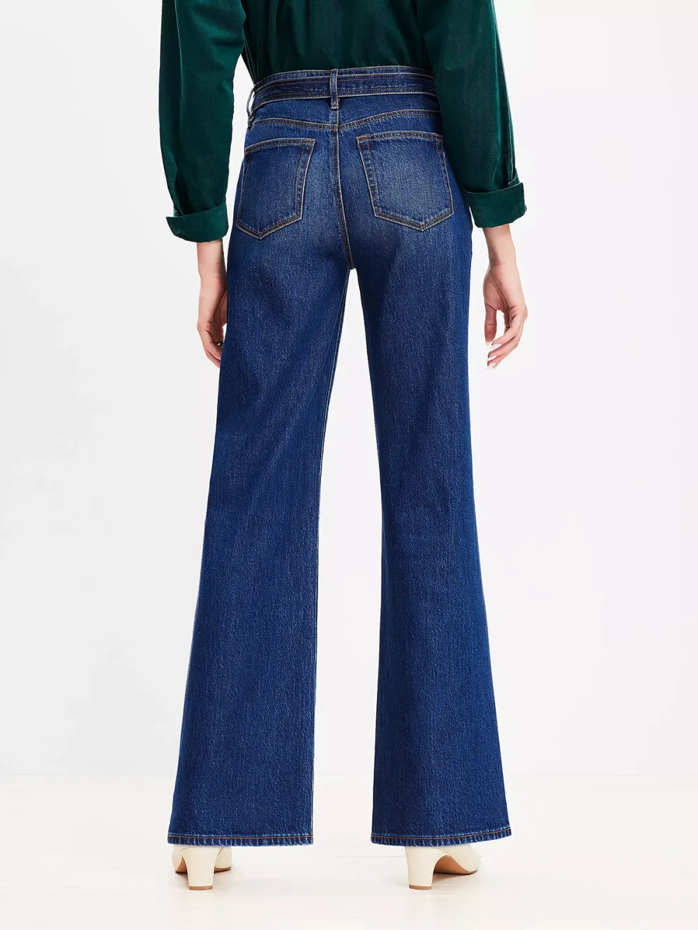 High Rise Belted Wide Leg Jeans In Dark Authentic Indigo Wash