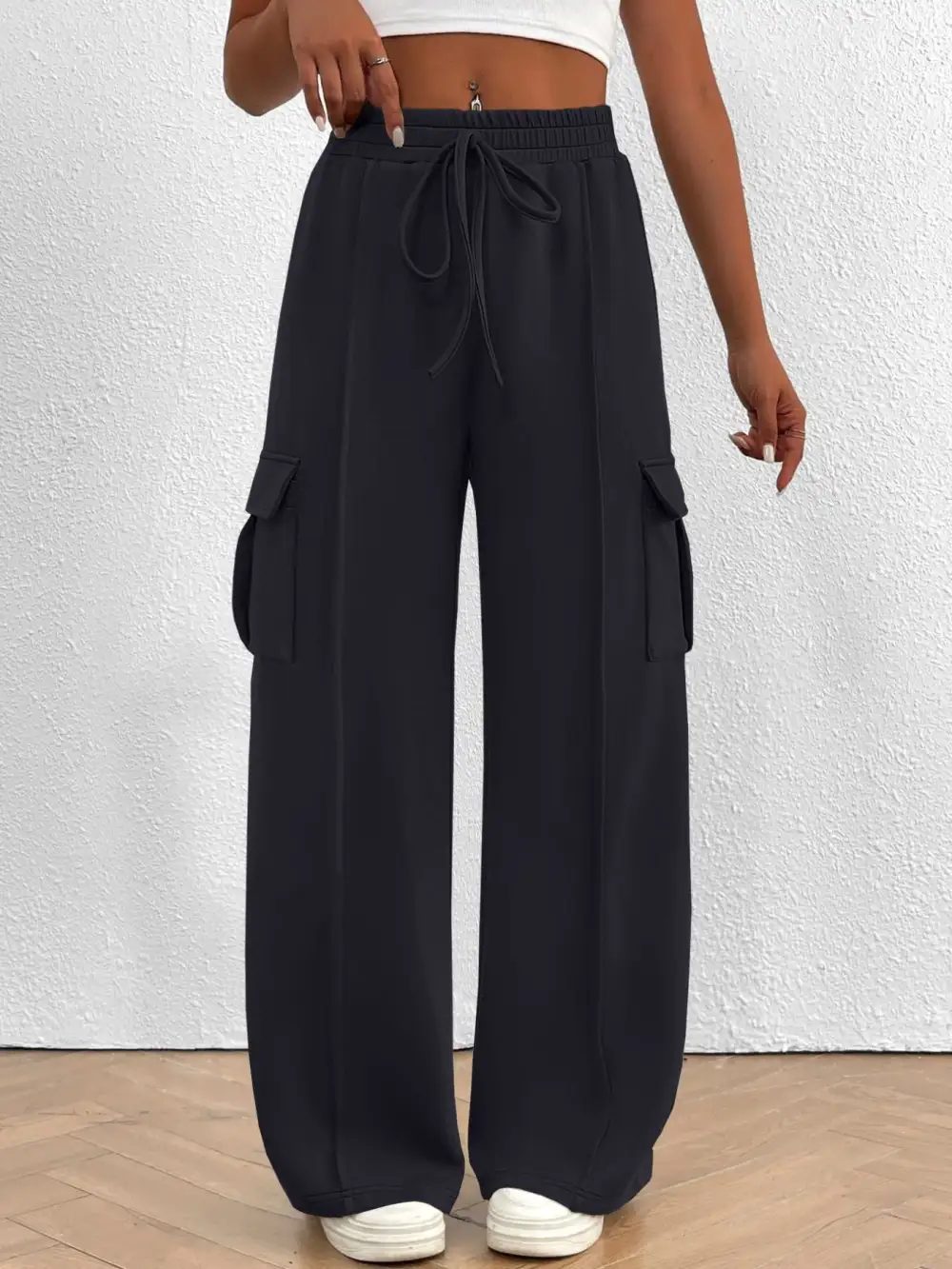 High Waist Cargo Pants With Drawstring