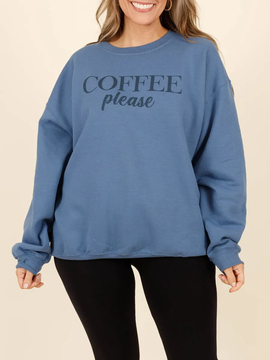 Letter Printed Blue Loose Fitting Hoodie