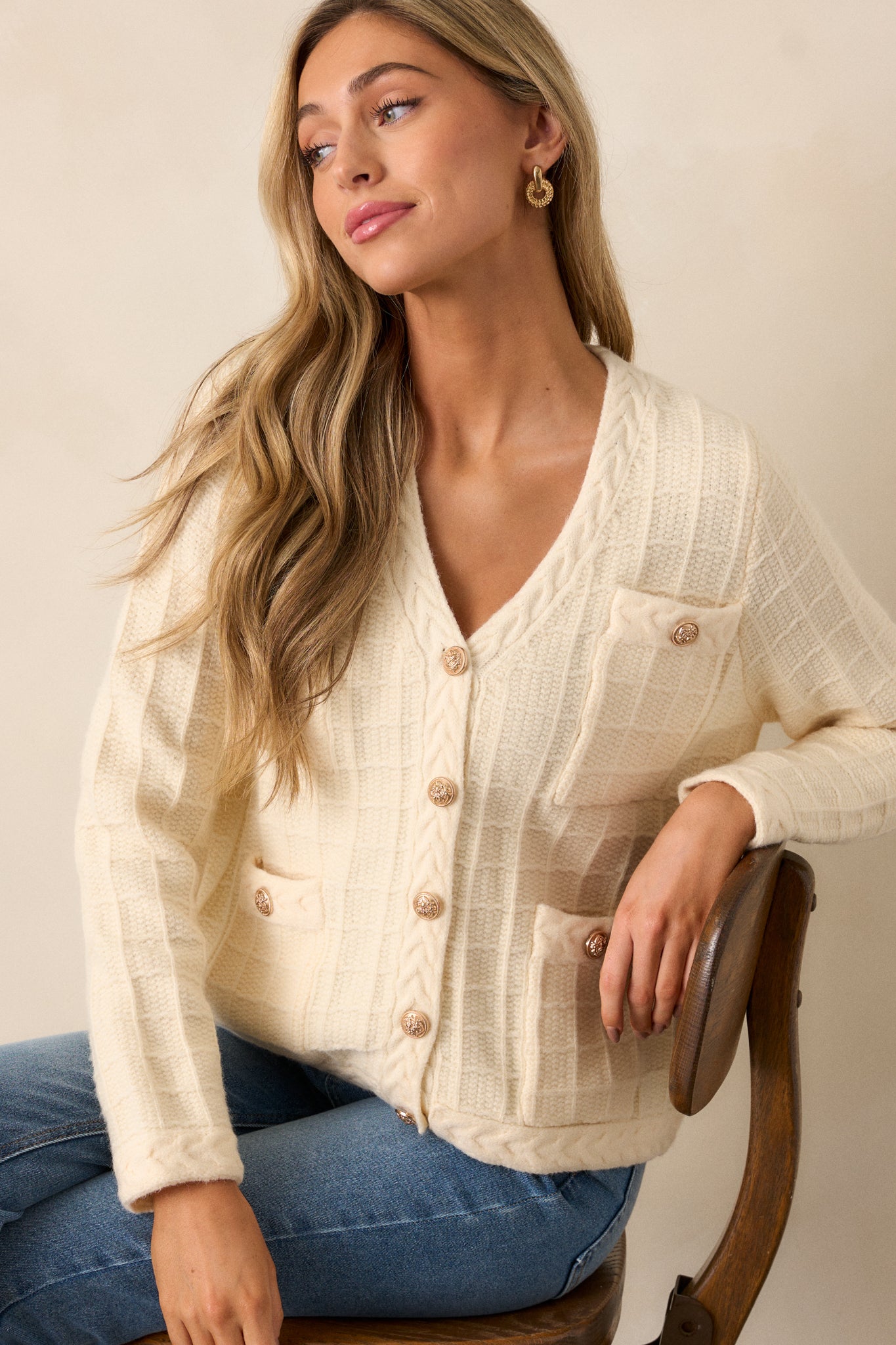 Quiet Days Ivory Cable Knit Cardigan