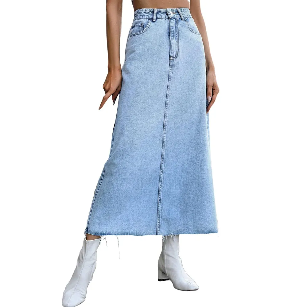 Raw Hem Denim Skirt