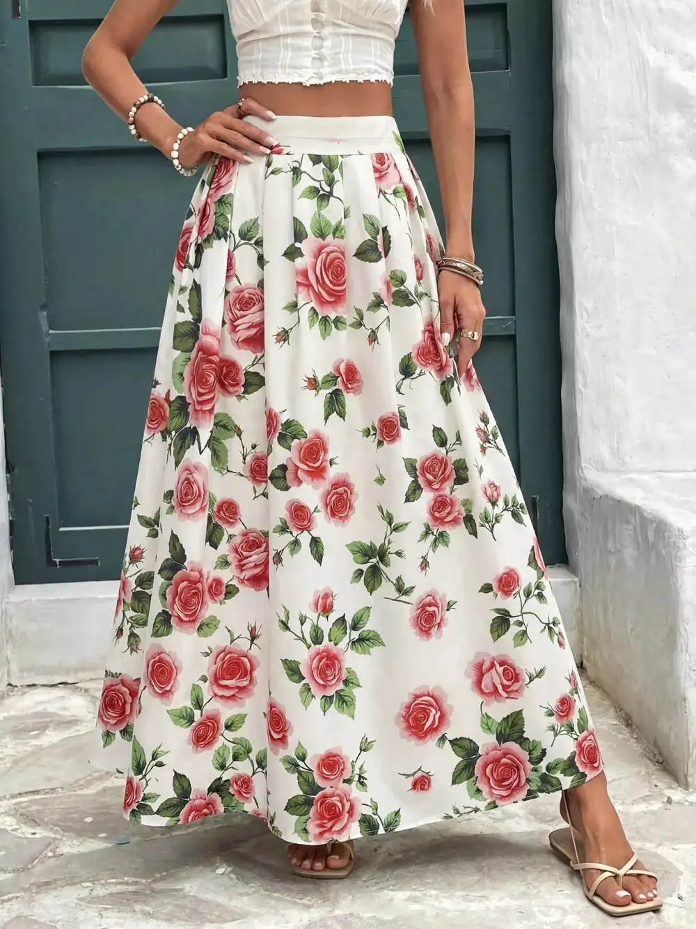 Print Flowy Maxi Skirt