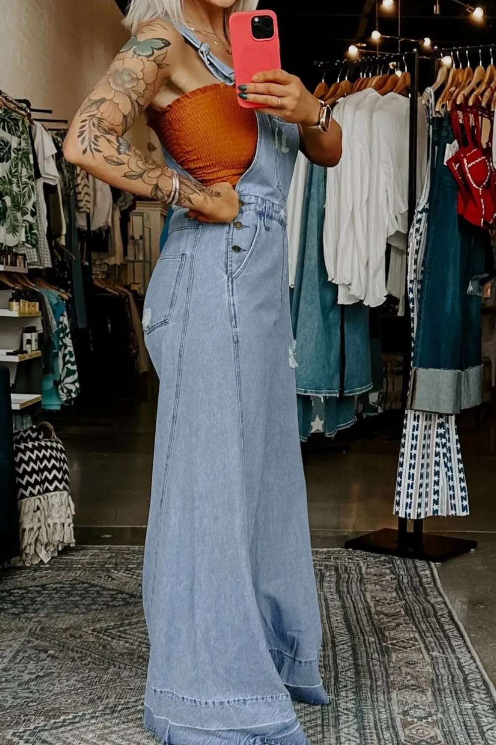 Easygoing Denim Wide Leg Overalls