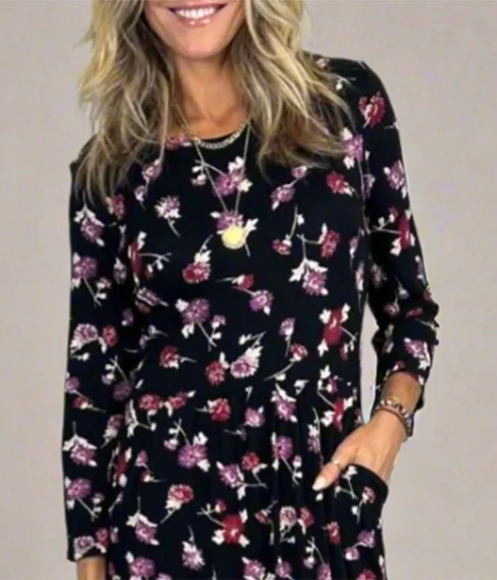 Black Floral Jersey Midi Dress