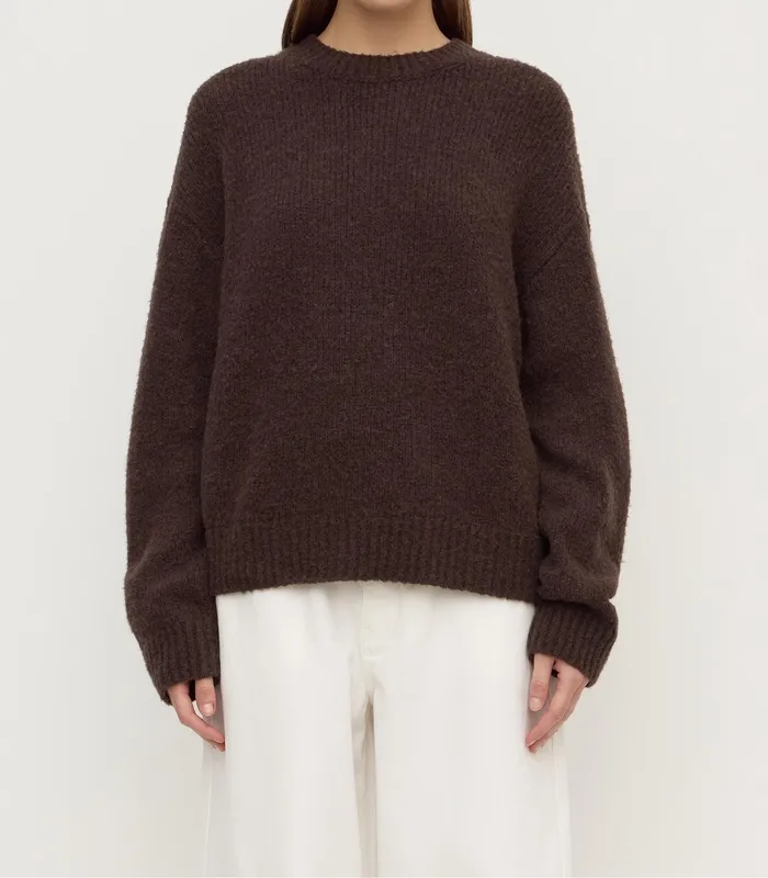 Dark Choc Alpaca Blend Cropped Knit Sweater