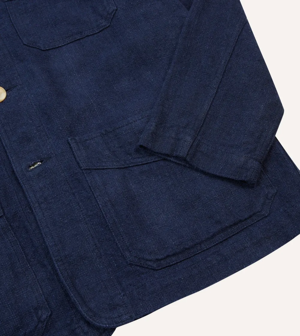 Navy Blue Canvas Button Front Jacket