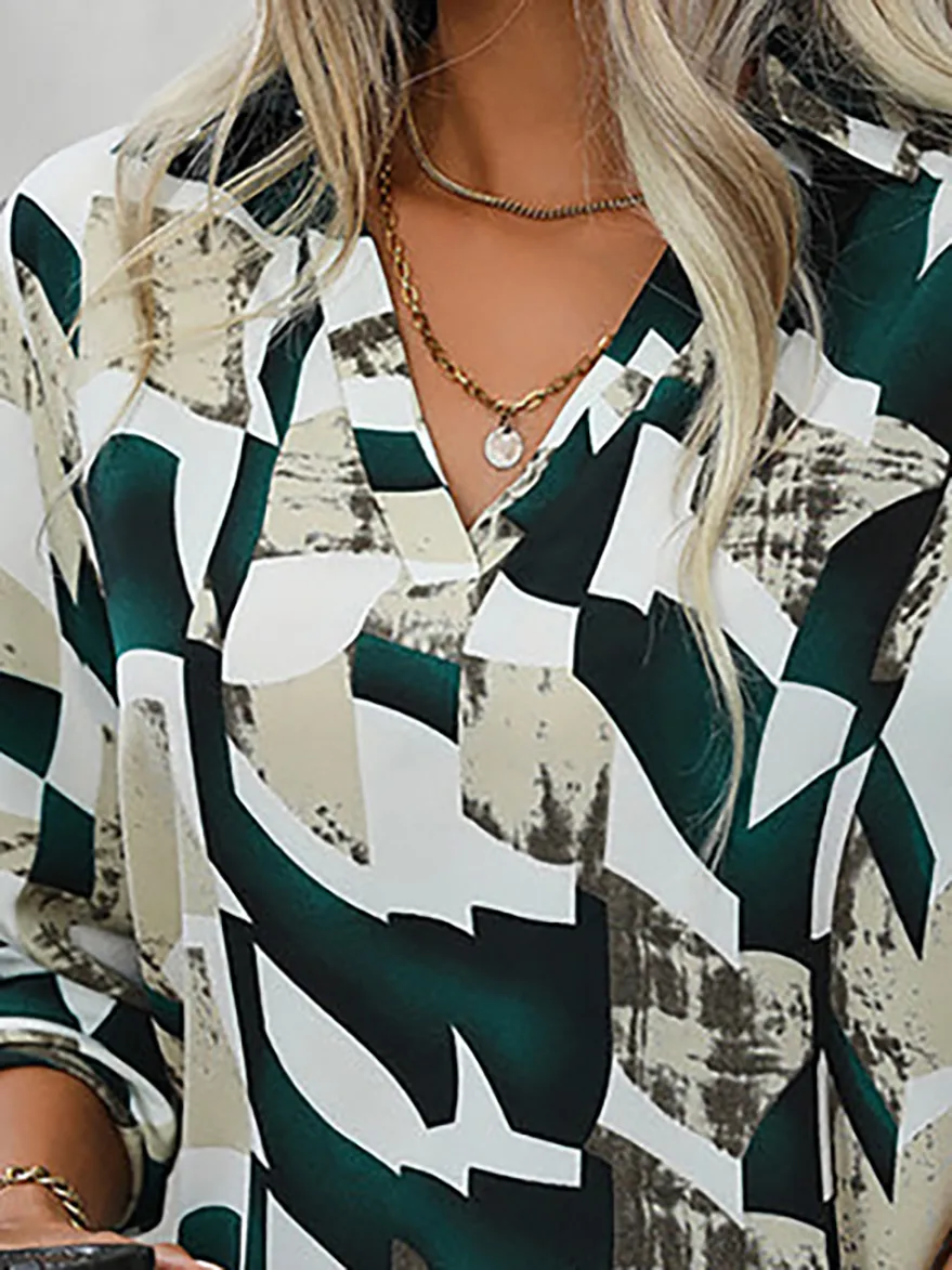 Collar Printed Long Sleeve Blouse