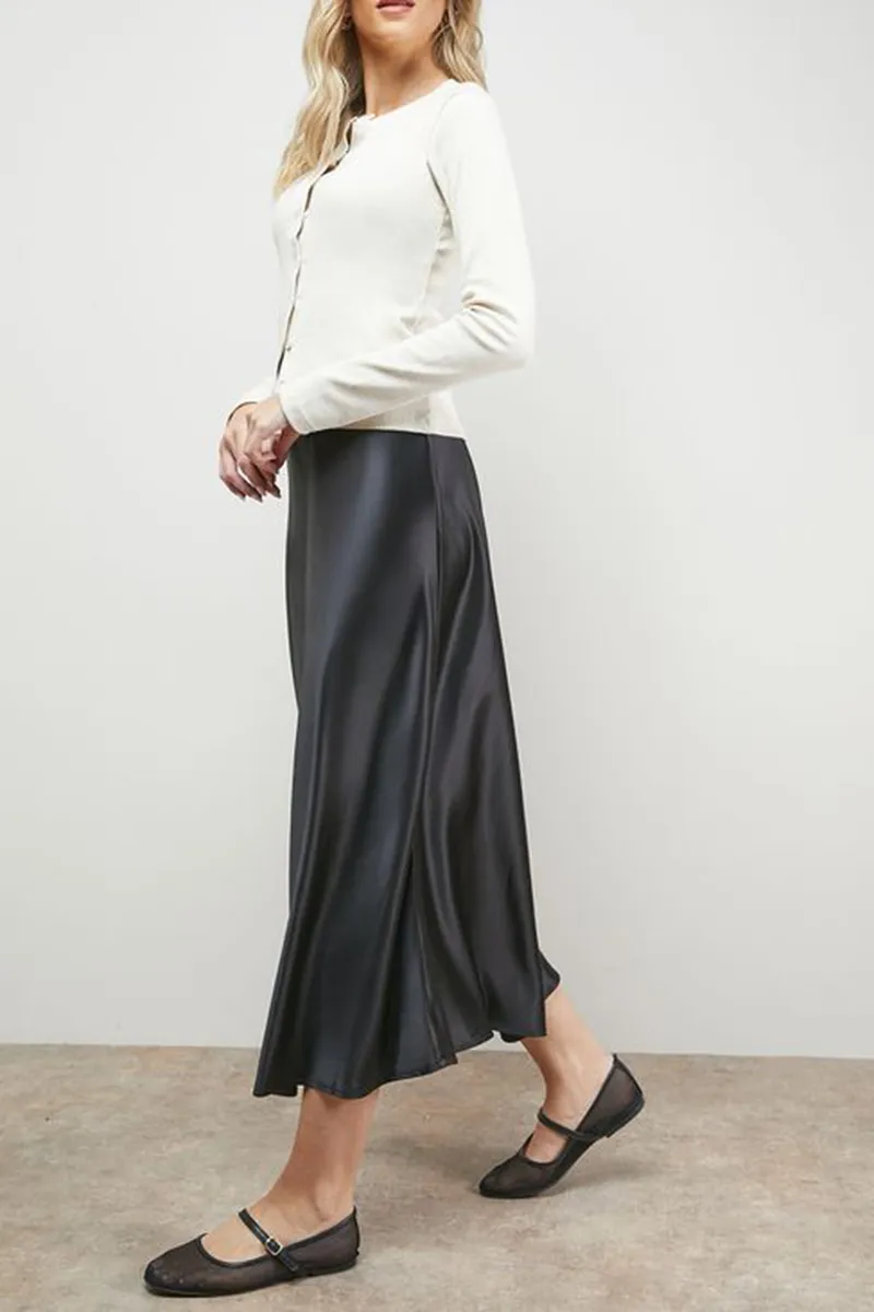 Casual Style Bias Cut Satin Skirt