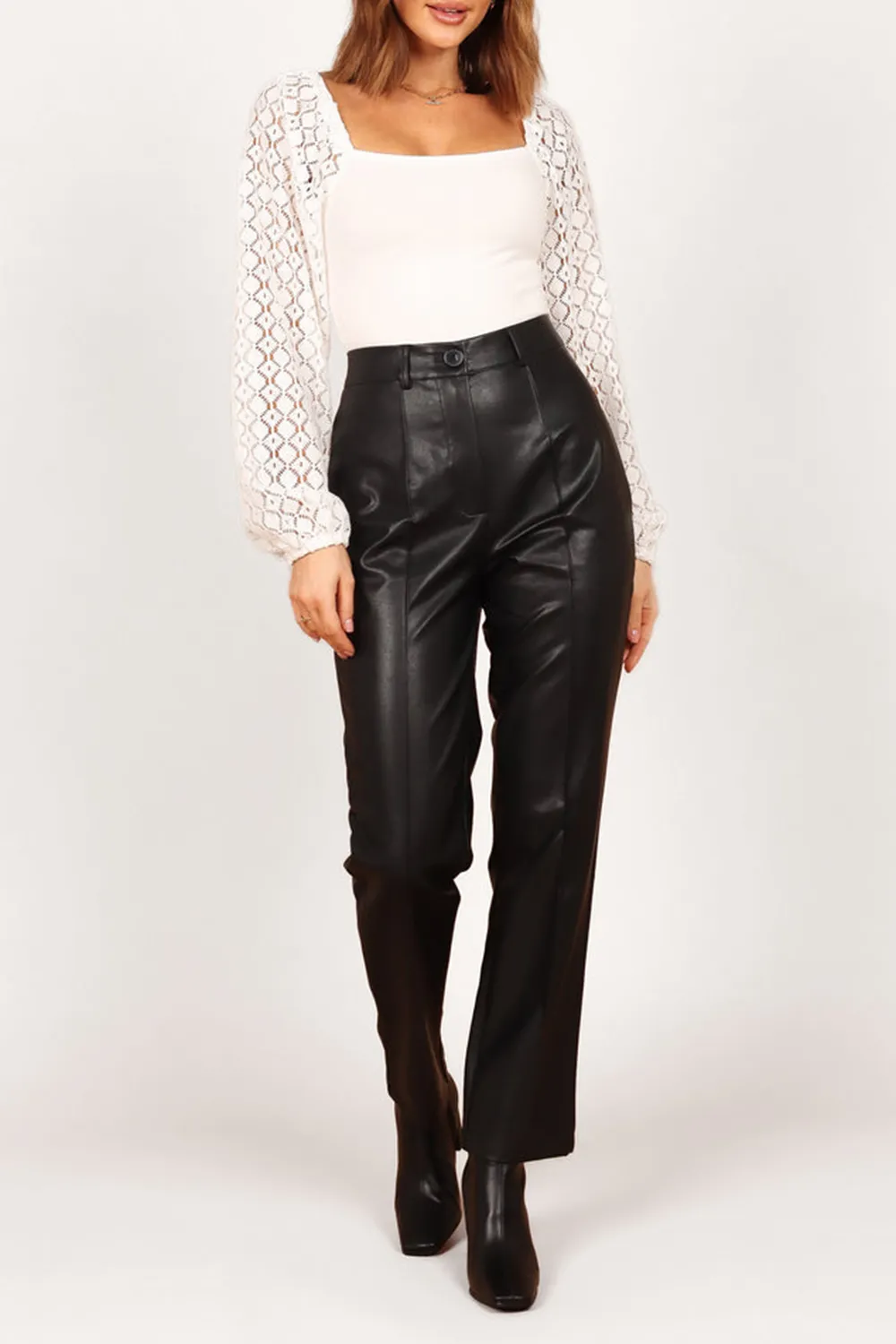 SANDY FAUX LEATHER PANTS - CHOCOLATE BROWN