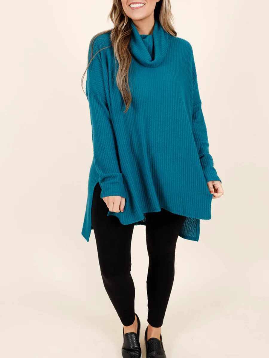 Blue green front short back long loose fitting sweater