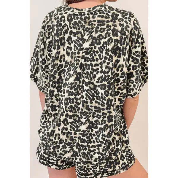 Leopard Round Neck Top and Shorts Set