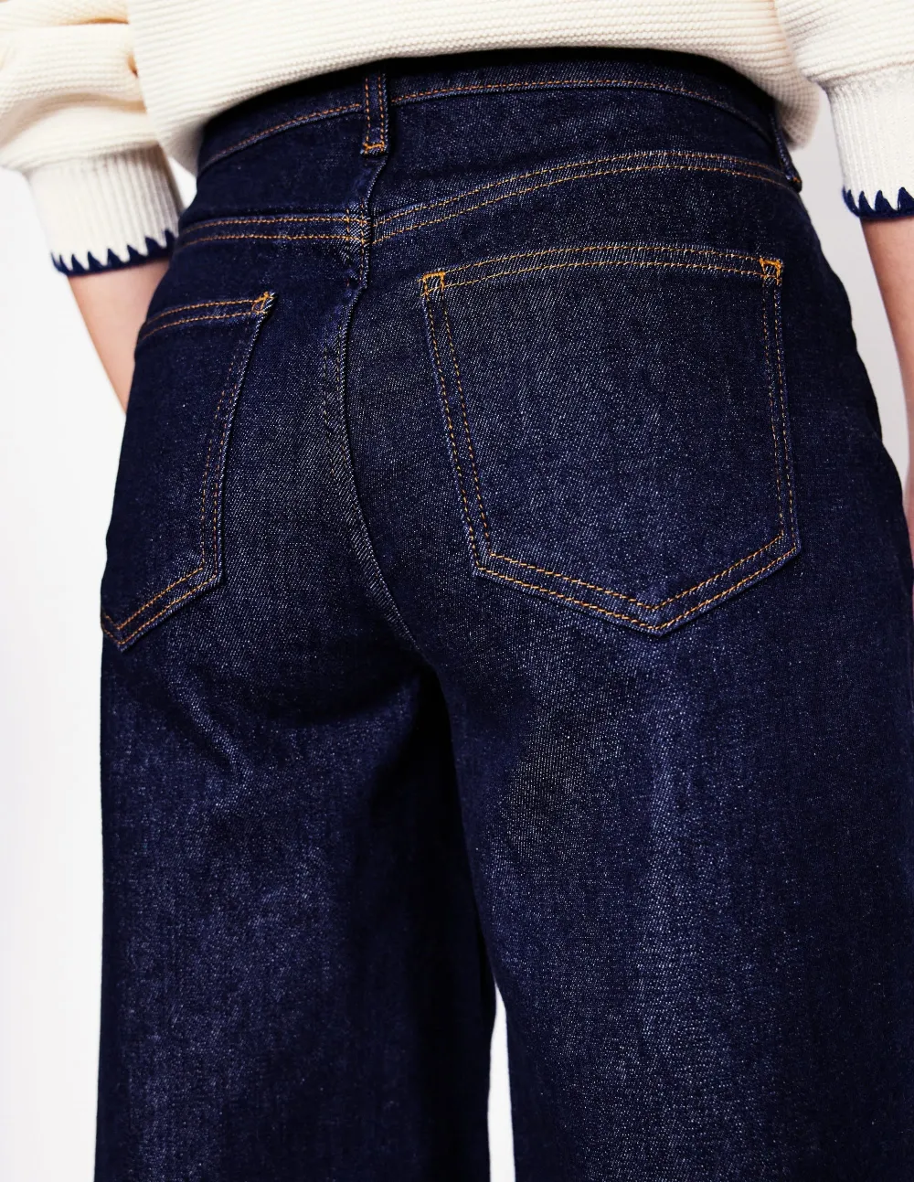 Dark Blue Cotton Wide-Leg Trousers