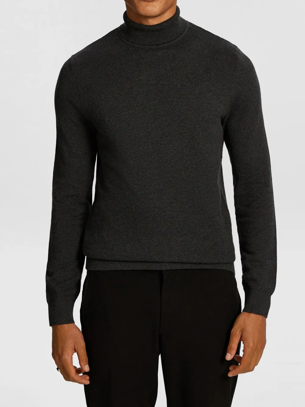 Charcoal Roll Neck Knit Sweater