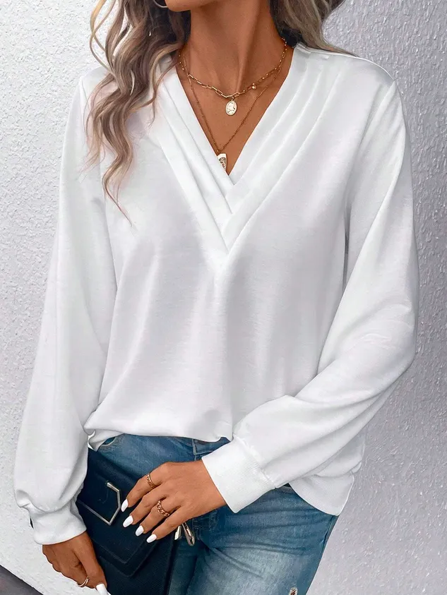 Casual V Neck Plain Sweatshirt