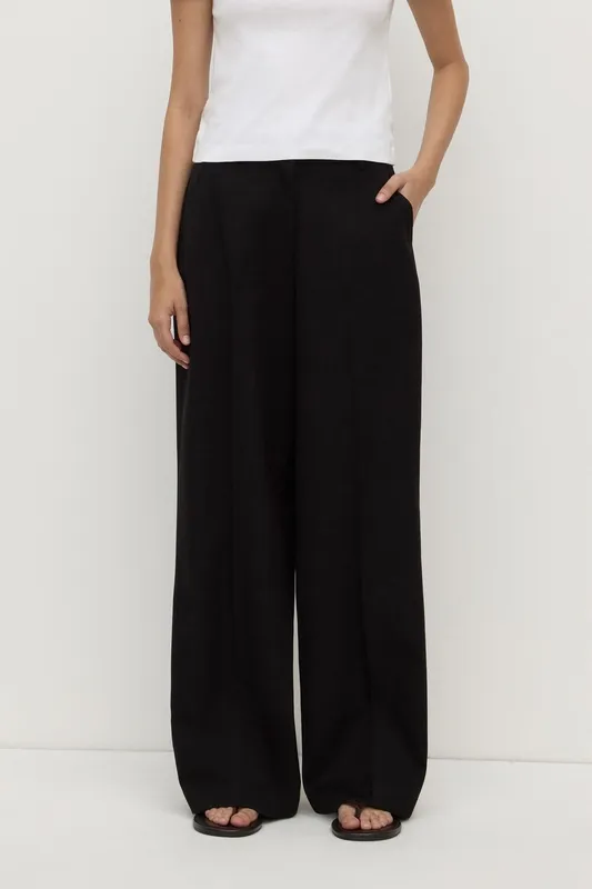 Black Tailored Wool Straight-Leg Pant