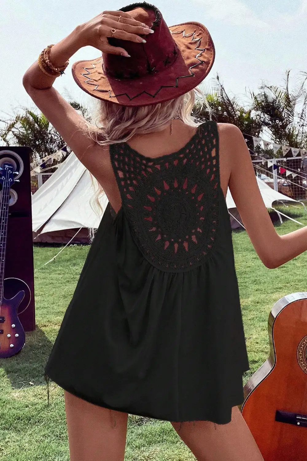 Bohemian Crochet Patchwork Sleeveless Tunic Top