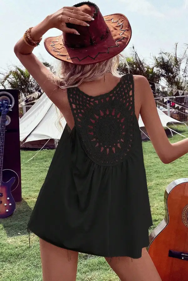 Bohemian Crochet Patchwork Sleeveless Tunic Top