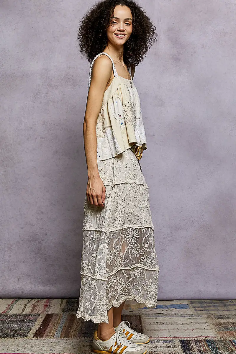 Lace Cotton Blend Skirt