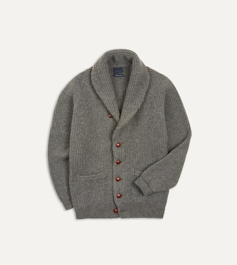 Casual Style Grey Lambswool Shawl Collar Cardigan