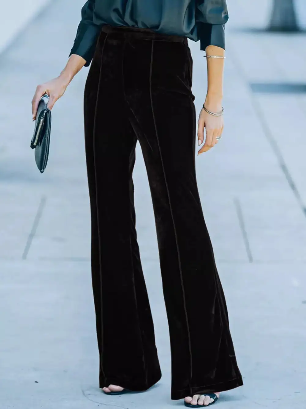 High Waisted Wide Leg Velvet Pants